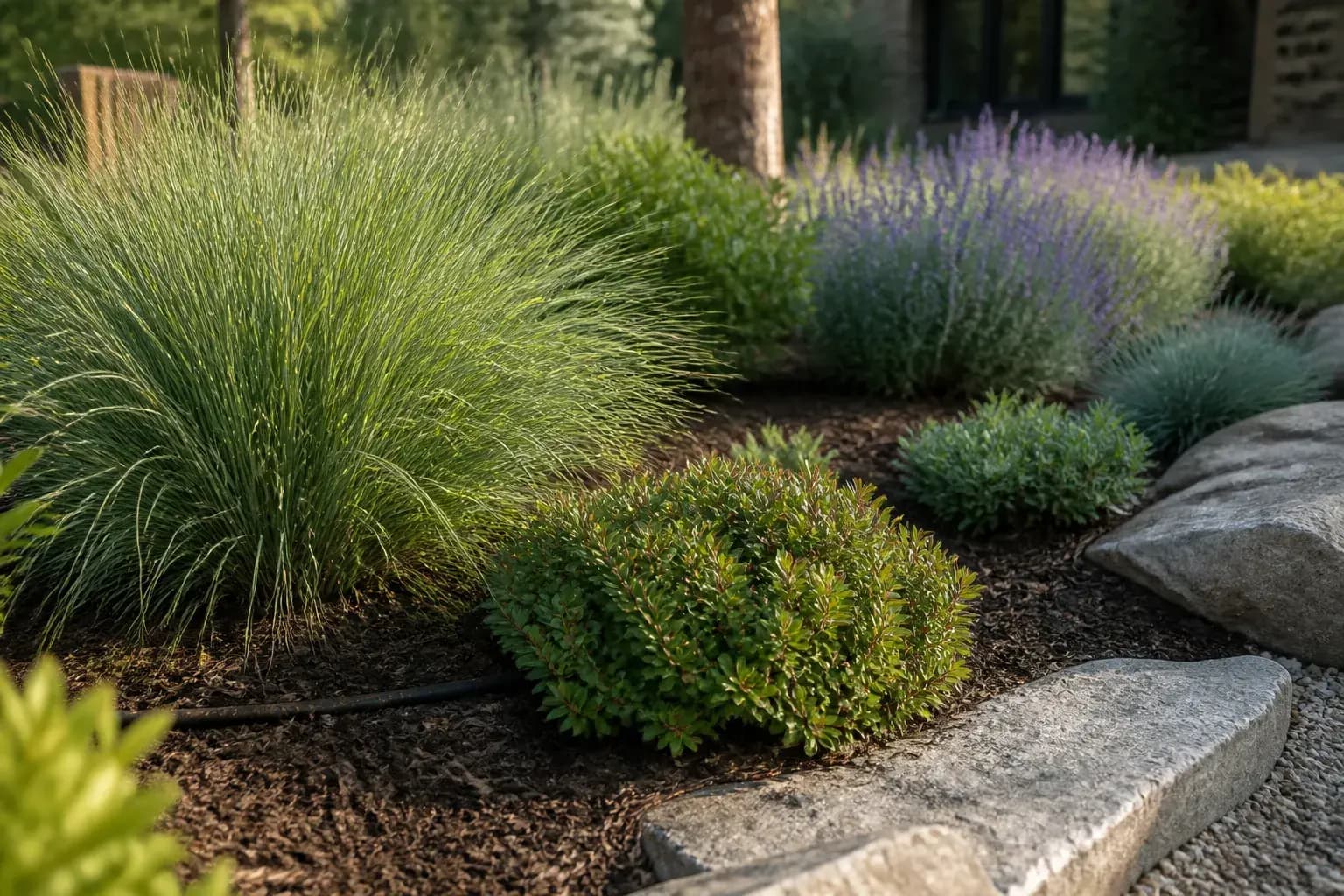 Healthy planting bed with subtle irrigation details
