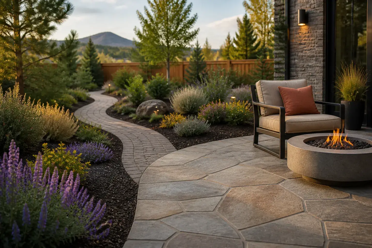 Finished patio and path with clean stonework